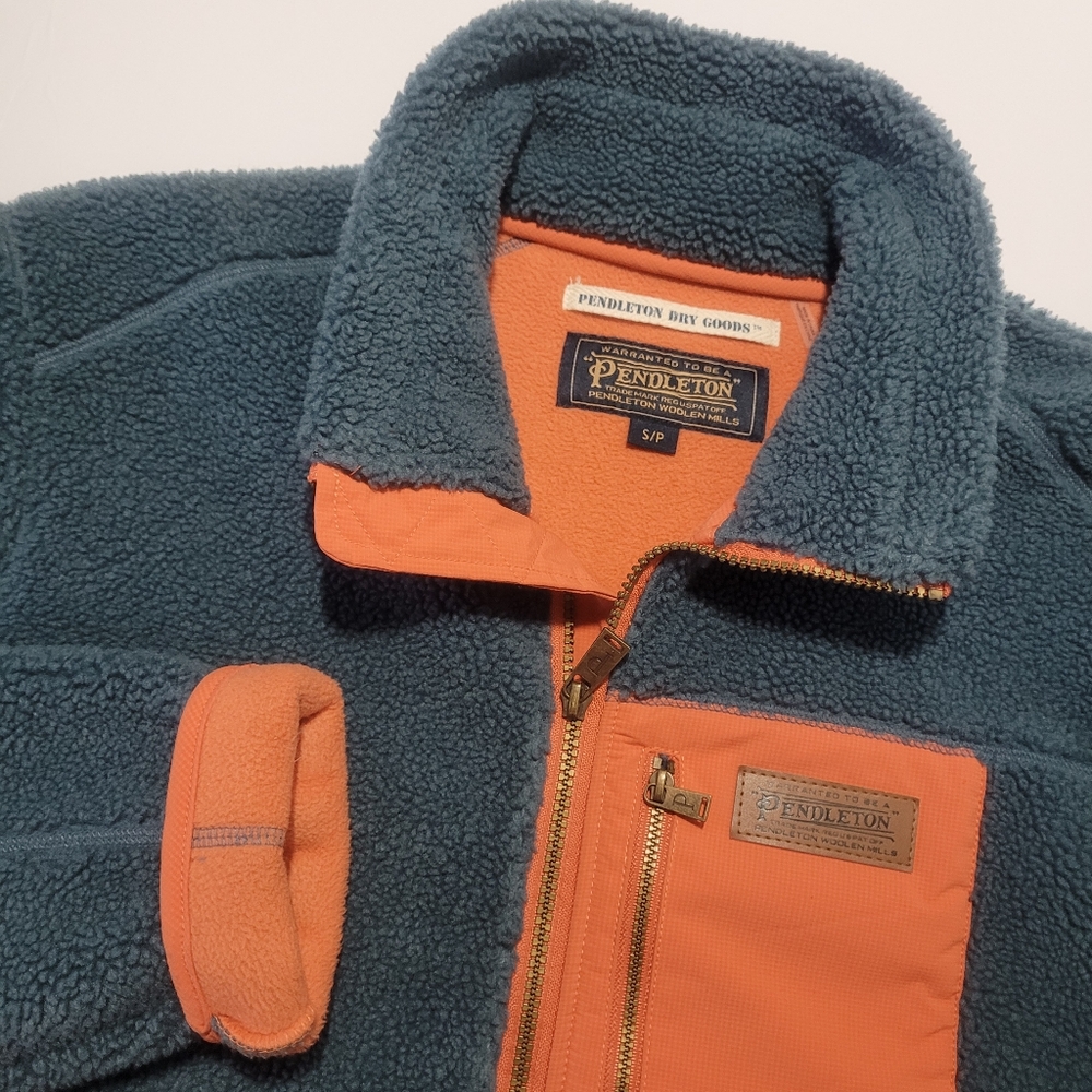 Pendleton Winthrop Fleece Jacket Mens Small Storm Blue Orange Colorblock Coat